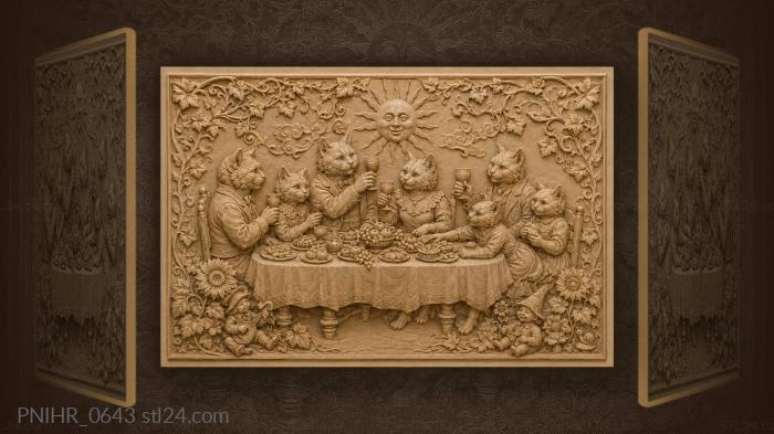 Cozy cat family feast celebration 3d STL model