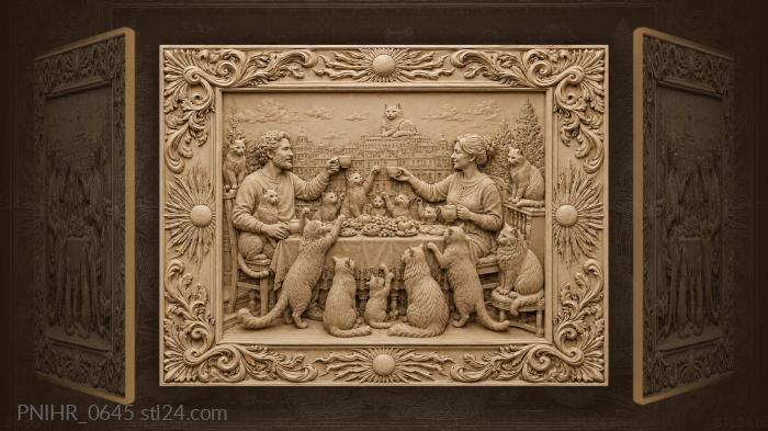 Festive family dinner with cats 3d STL model