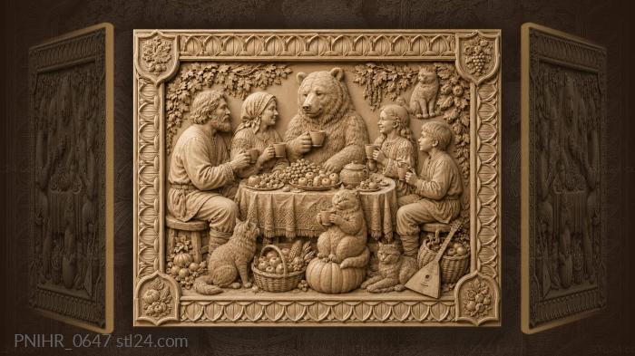 Bears tea party with guests 3d STL model