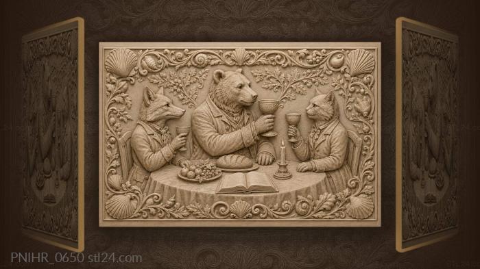 Fox bear and cat raise goblets 3d STL model
