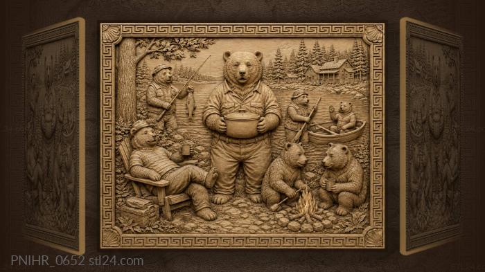 Bears festive lakeside gathering fun 3d STL model