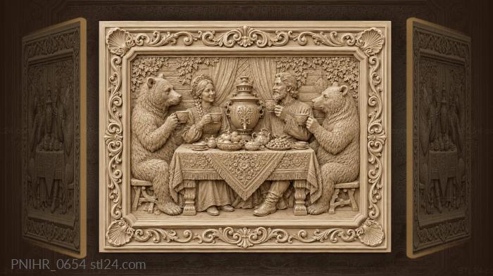 Tea party shared with two bears 3d STL model