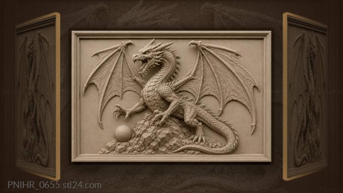 Dragon on rocky outcrop sphere 3d STL model