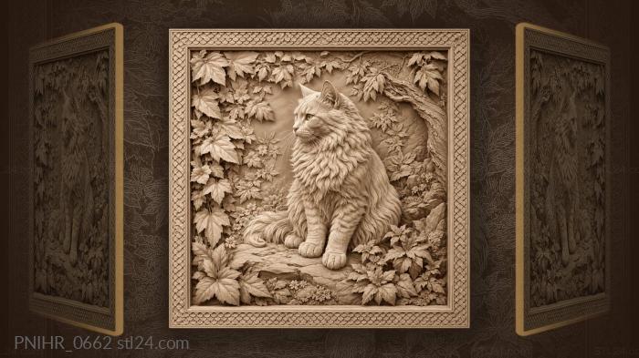 Peaceful cat among leafy branches 3d STL model