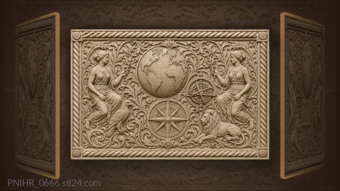 Globe astrolabe compass floral ornament 3d STL model