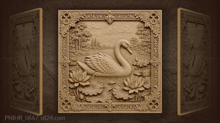 Swan among lotus and distant shore 3d STL model