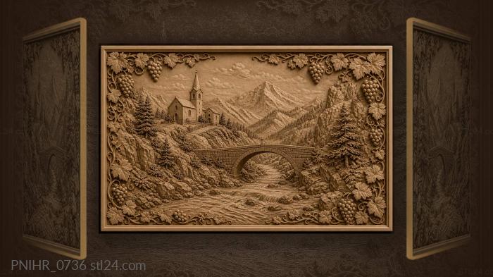 Church above a stone bridge over the river 3d STL model