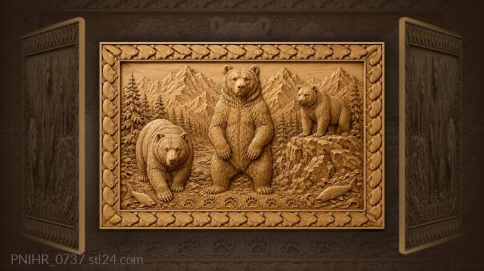 Three bears in the hills with a fish 3d STL model
