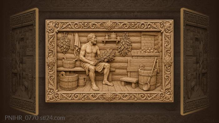 Russian banya interior sunburst frame 3d STL model