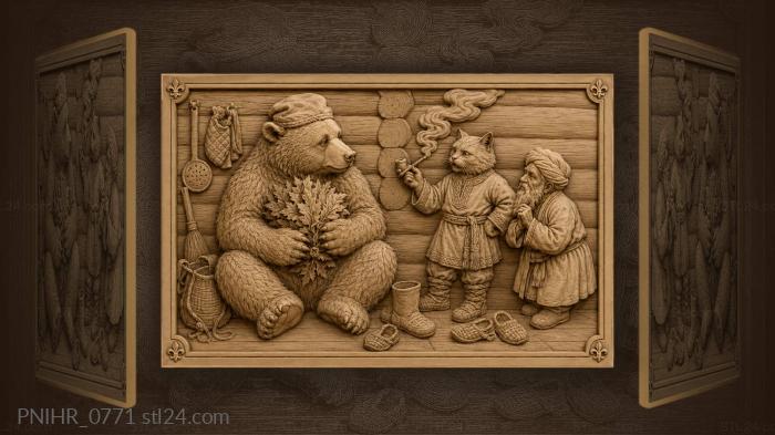 Bear carrying a birch besom to the bathhouse 3d STL model