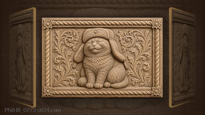 Blissful cat in an earflap hat 3d STL model