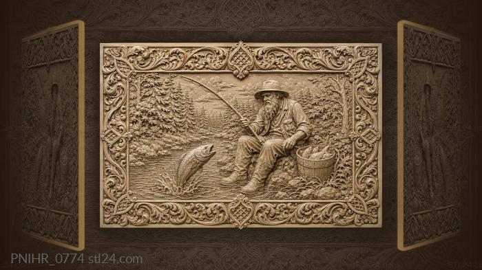 Bearded angler greets one more leaping fish 3d STL model