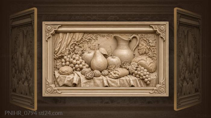 Pear and apples beside jug on chequered cloth 3d STL model