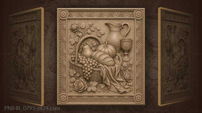 Roses by a basket of bread and pumpkin 3d STL model