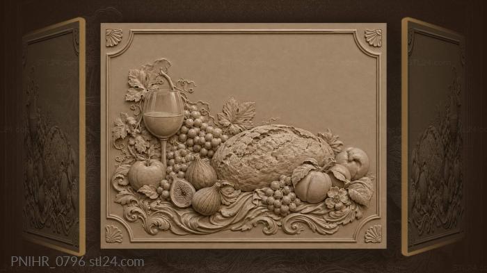 Wine glass beside loaf with figs 3d STL model