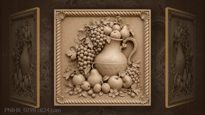 Pitcher spills plums beneath clustered grapes 3d STL model