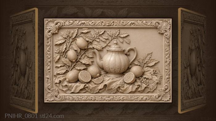 Teapot lemons lush still life 3d STL model