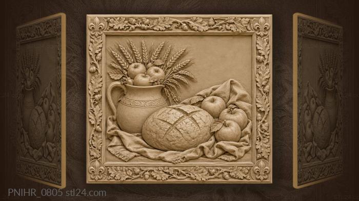 Round loaf beside the clay pitcher 3d STL model