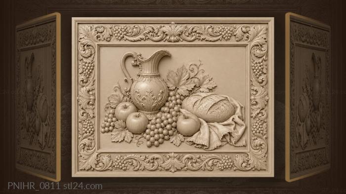 Silver jug with apples and bread 3d STL model