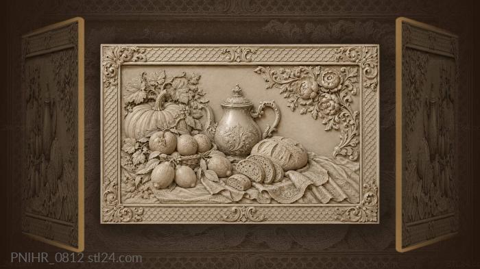 Silver teapot among oranges and lemons 3d STL model