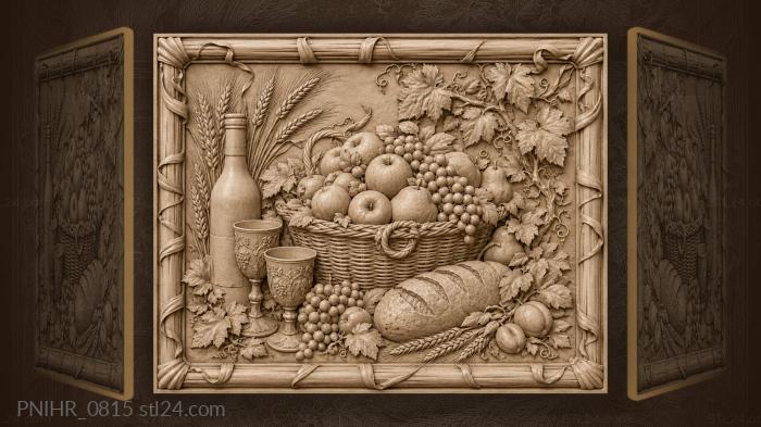 Basket of apples with bottle and goblets 3d STL model