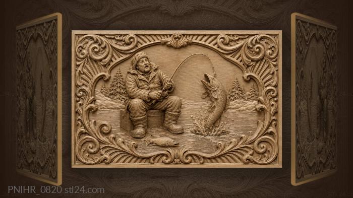 Fisherman startled by leaping fish 3d STL model