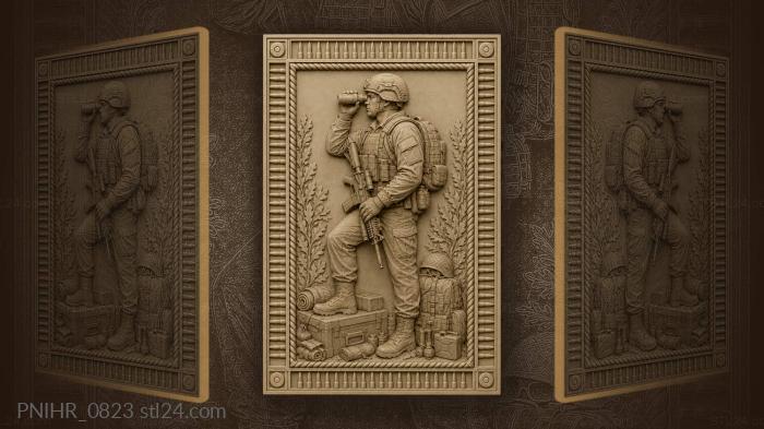 Soldier with binoculars ringed by bullets 3d STL model