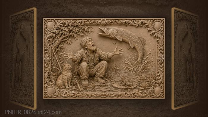 Pike leaps above the startled man 3d STL model