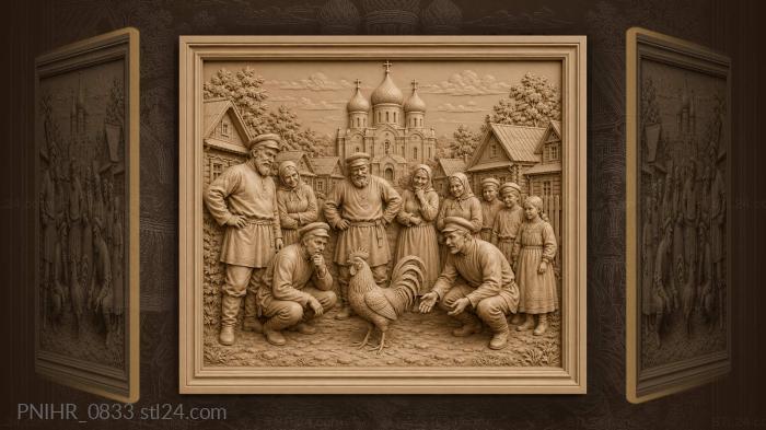 Villagers crowding around a rooster by the church 3d STL model