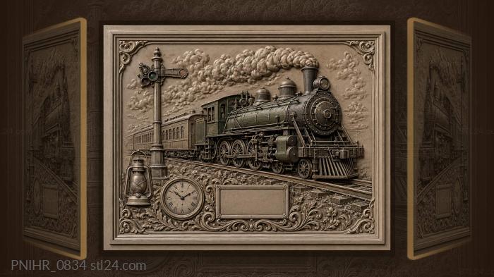 Vintage train and cloudy sky 3d STL model