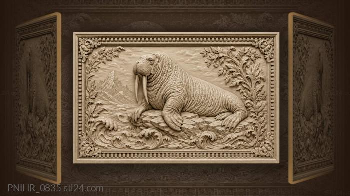 Walrus resting among rocks waves 3d STL model