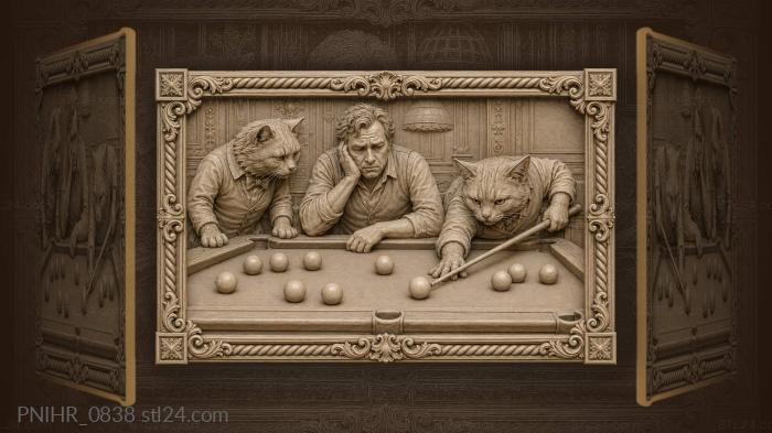 Cats playing billiards with gentleman 3d STL model