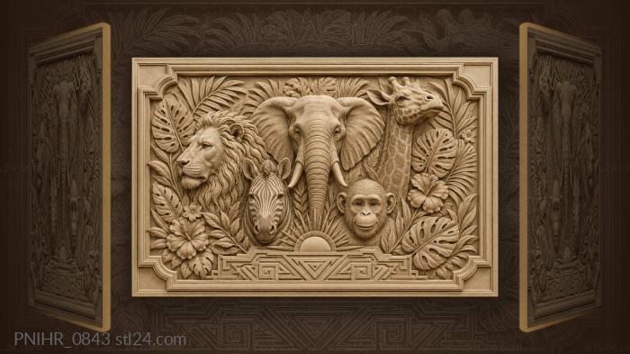 Jungle animal heads whimsical scene 3d STL model
