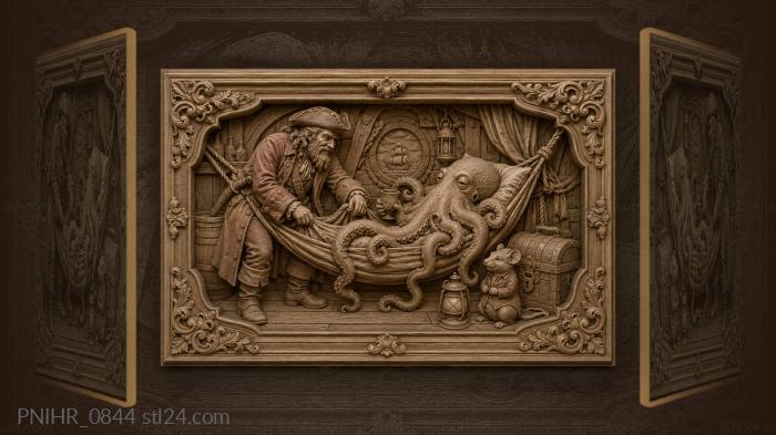 Pirate’s rest with octopus and mouse 3d STL model