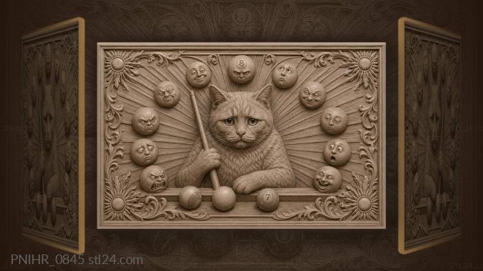 Cat at billiards with funny balls 3d STL model