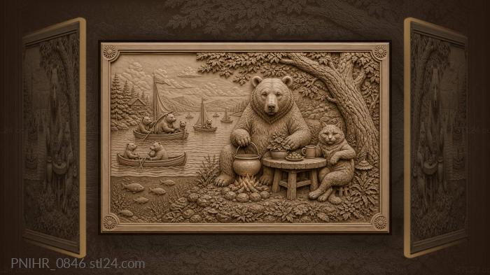 Bear cooking a pot over the fire 3d STL model
