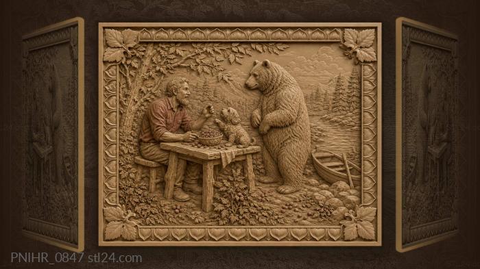 Man bear berries riverside meeting 3d STL model