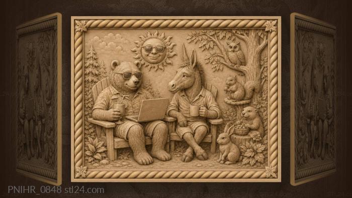 Bear with cocktail and laptop 3d STL model