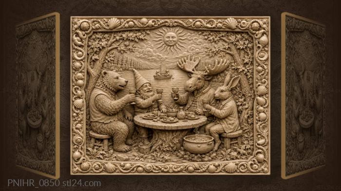 Bear gnome and elk raising their glasses 3d STL model