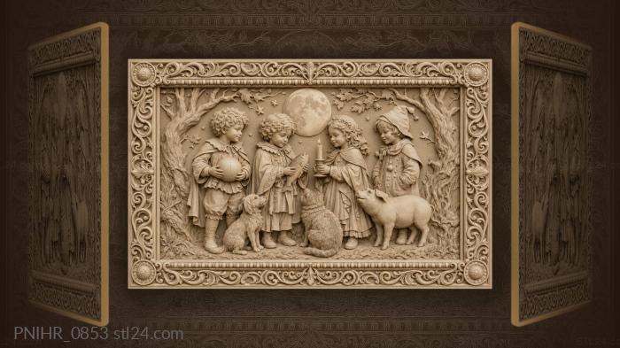 Children animals under the moon 3d STL model