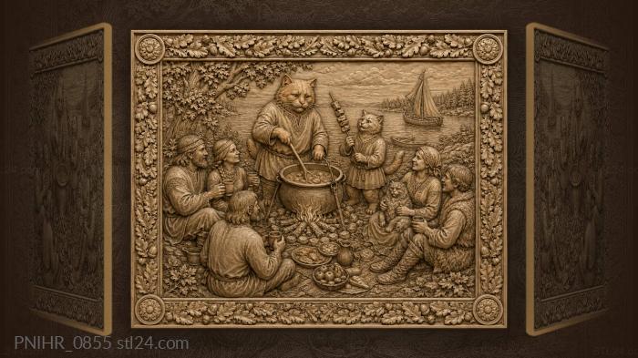 Cat in a tunic stirs the cauldron 3d STL model