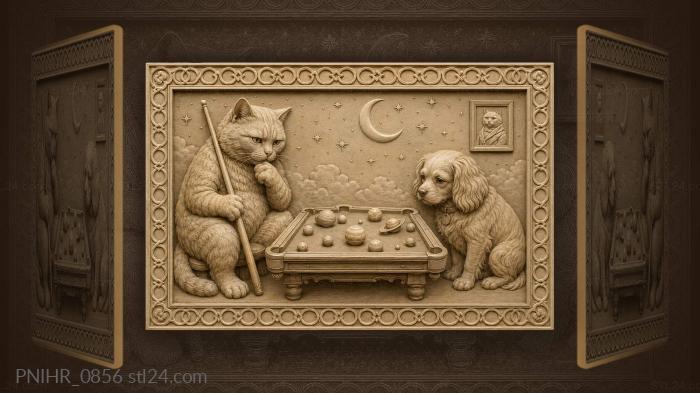 Cat and dog play cosmic pool 3d STL model