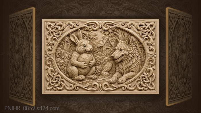 Rabbit and wolf cozy cottage 3d STL model