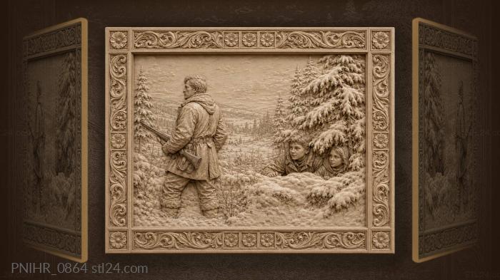 Winter hunter and curious children 3d STL model