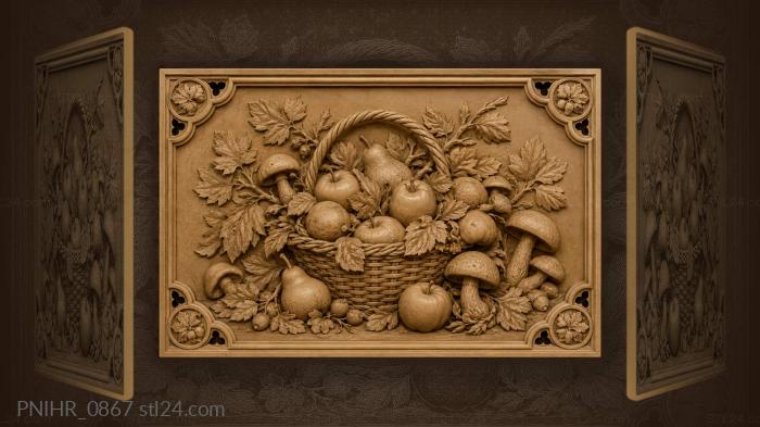 Autumn harvest overflowing woven basket 3d STL model