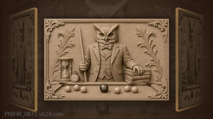 Owl scholar with books and cue 3d STL model