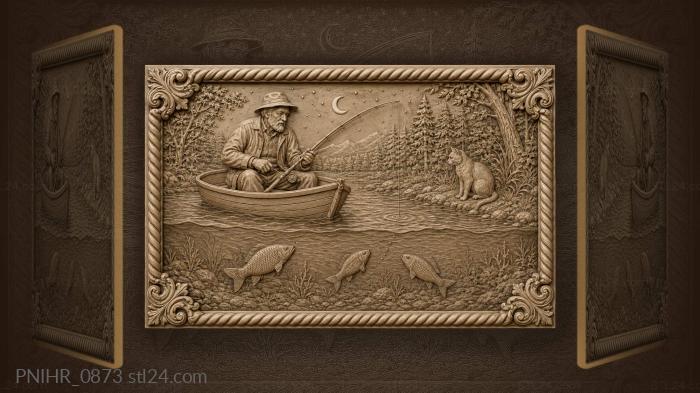 Old man boating under the crescent moon 3d STL model