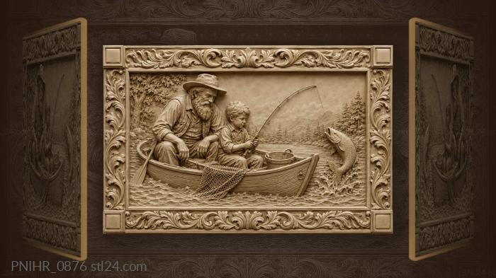 Old man and boy fishing 3d STL model