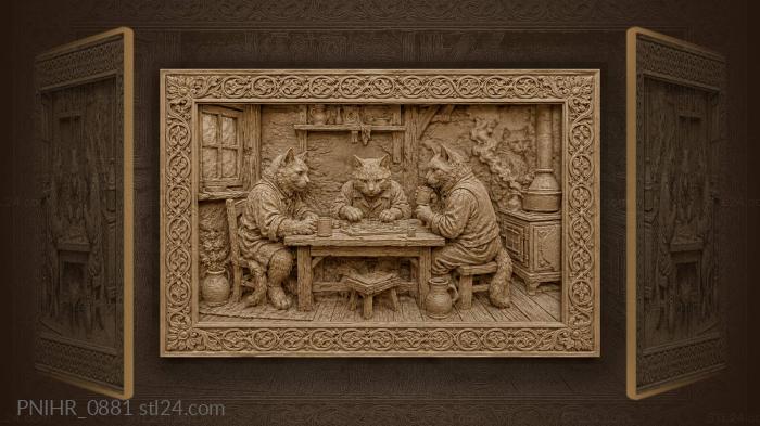 Four cats huddle while stove smoke rises 3d STL model