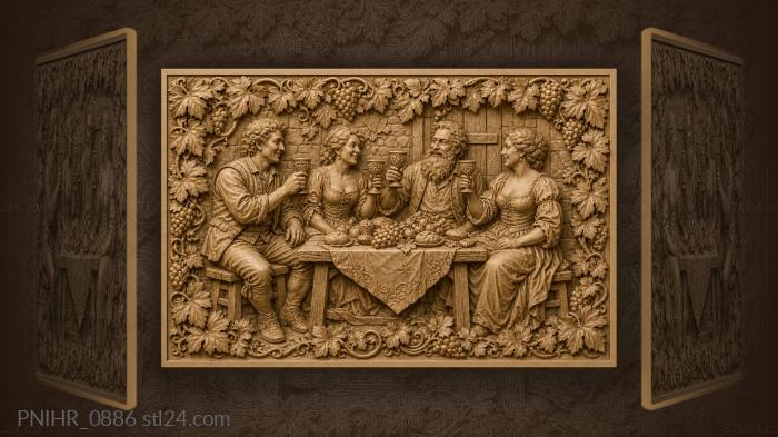 Rustic feast with wine and friends 3d STL model